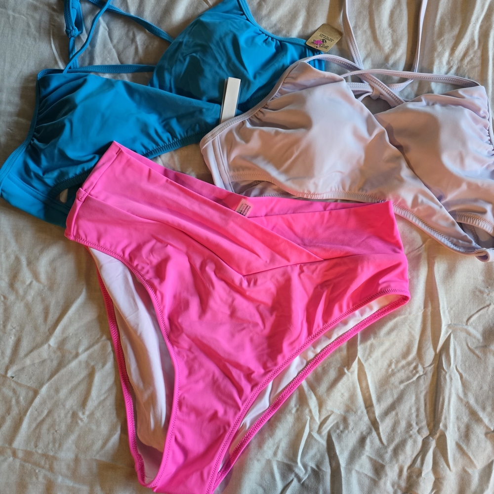 PINK victoria secret Vibrant Pink and Blue Bikini Set